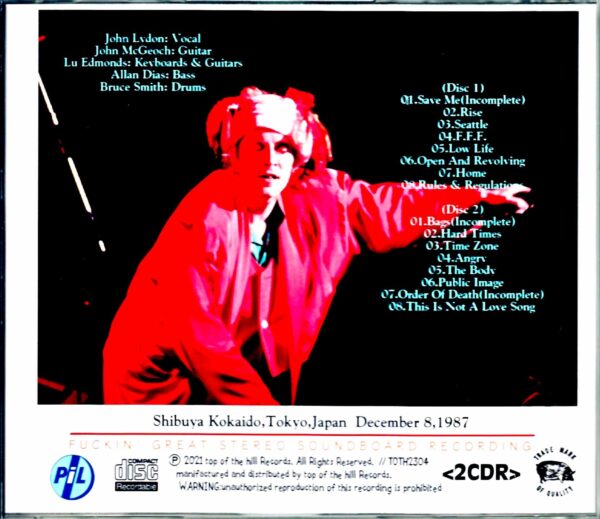 P.I.L. Public Image Limited/Tokyo,Japan 1987 - Image 2