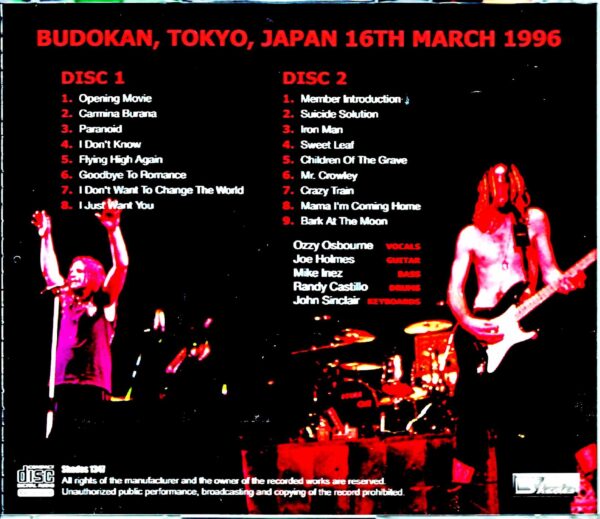 Ozzy Osbourne/Tokyo,Japan 3.16.1996 - Image 2
