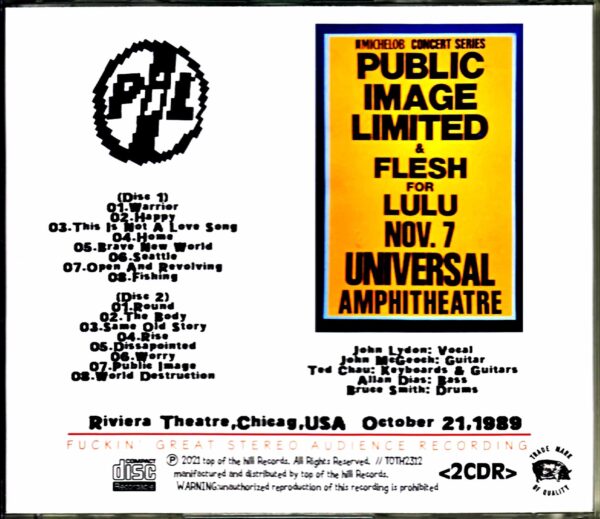P.I.L Public Image Limited/CA,USA 1989 Complete - Image 2