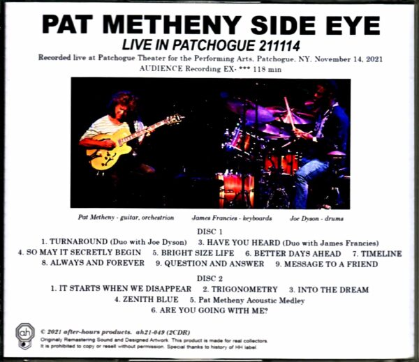 Pat Metheny Side Eye Pat Metheny/NY,USA 2021 - Image 2