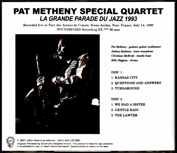 Pat Metheny Special Quartet Joshua Redman Pat Metheny Joshua Redman/France 1993 Complete - Image 2