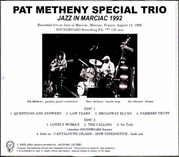 Pat Metheny Special Trio Dave Holland,Roy Haynes Pat Metheny Dave Holland/France 1992 - Image 2