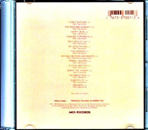 Who, The Who/Meaty, Beaty Big & Bounty Canadian CD Edition - Image 2