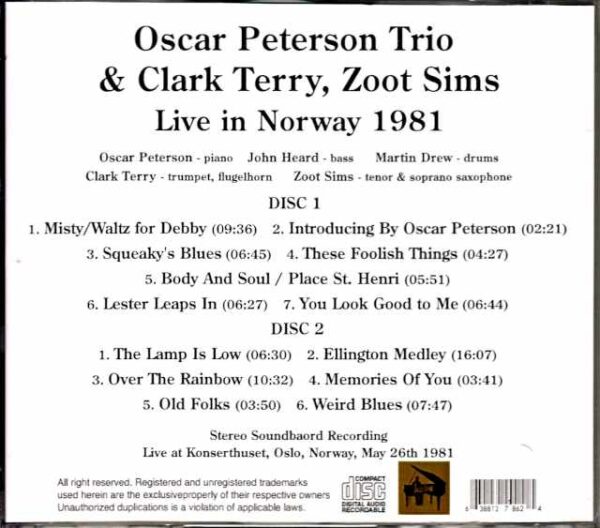 Oscar Peterson Trio Clark Terry,Zoot Sims Oscar Peterson Clark Terry/Norway 1981 - Image 2
