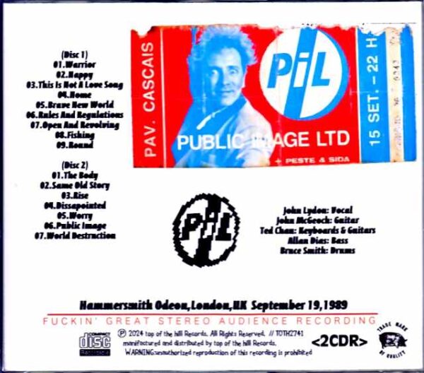 P.I.L. Public Image LTD. /London,UK 1989 Complete - Image 2