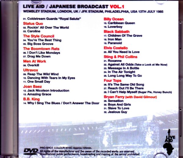 Varuous Artists Sting,Phil Collins,Bryan Ferry,David Gilmour,Status Quo/PA,USA 1985 Japanese Broadcast Ver. Vol.1 - Image 2