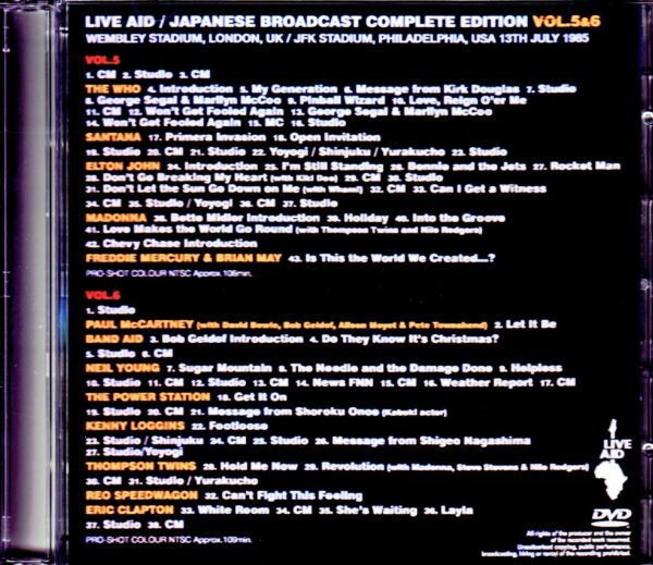 Various Artists Paul McCartney,Elton John,Madonna,Eric Clapton,Santana/London,UK & PA,USA 1985 Japanese Broadcast Complete Vol.5 & 6 - Image 2