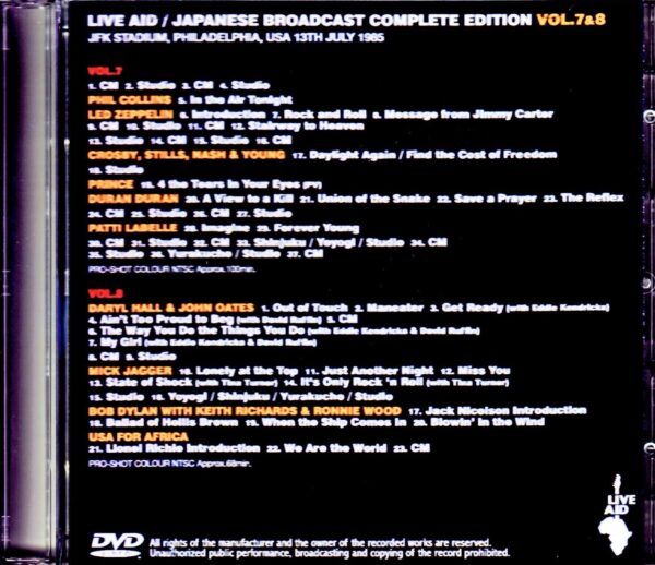 Various Artists Hall & Oates,Duran Duran,USA for Africa,Phil Collins/London,UK & PA,USA 1985 Japanese Broadcast Complete Vol.7 & 8 - Image 2