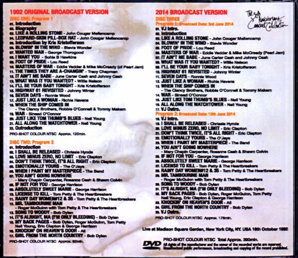 Various Artists Bob Dylan,Eric Clapton,Sheryl Crow,Lou Reed,Stevie Wonder/NY,USA 1992 Japanese Broadcast 2Source Version - Image 2