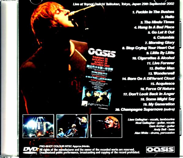 Oasis/Tokyo,Japan 9.29.2002 Apology VHS Last day in Yoyogi - Image 2