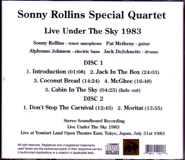 Sonny Rollins Quintet,Pat Metheny/Tokyo,Japan 1983 - Image 2