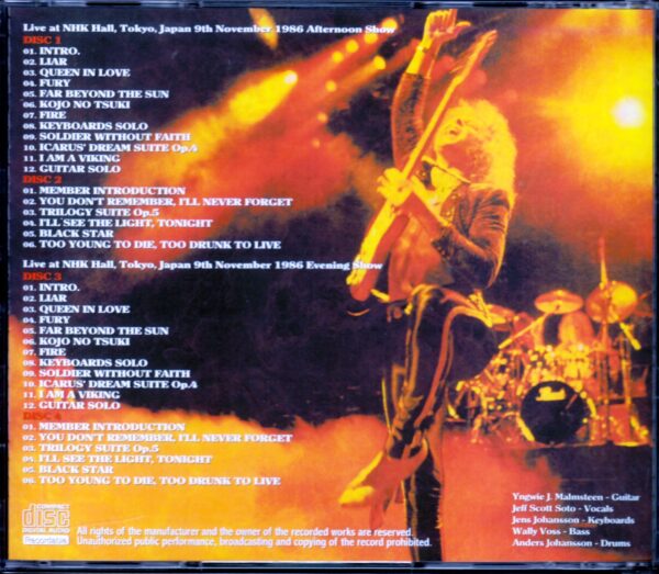 Yngwie J.Malmsteen/Tokyo,Japan 1986 Afternoon & Evening Show - Image 2
