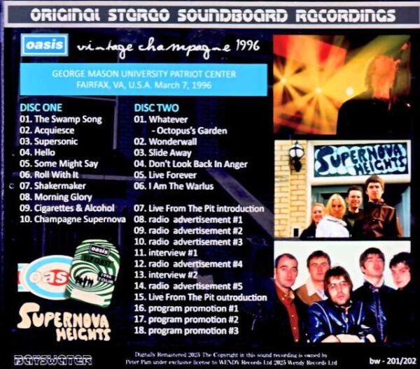 Oasis / Vintage Champagne VA,USA 03.07.1996 Complete Soundboard Edition - Image 2