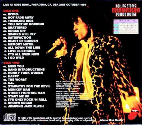 Rolling Stones/CA,USA 10.21.1994 Complete Marco Moir Master Edition - Image 2