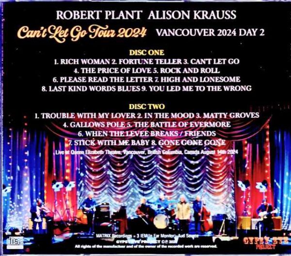 Robert Plant Alison Krauss Robert Plant Alison Krauss/Canada 8.14.2024 Complete IEM Matrix Edition - Image 2