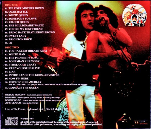 Queen/CA,USA 3.3.1977 Mike Millard Original Master Tapes - Image 2