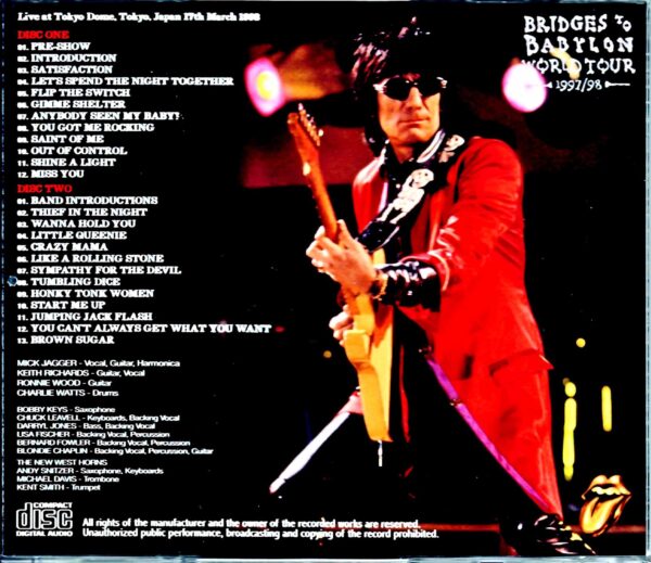 Rolling Stones / Tokyo, Japan 3.17.1998 DAT Master - Image 2