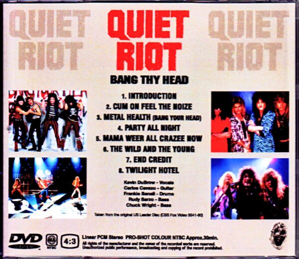 Quiet Riot/Bang Thy Head Original US Laser Disc Edition - Image 2