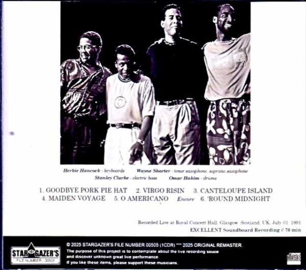 Herbie Hancock Special Quartet Wayne Shorter, Stanley Clarke Herbie Hancock Wayne Shorter/Scotland,UK 07.01.1991 Soundboard Edition - Image 2