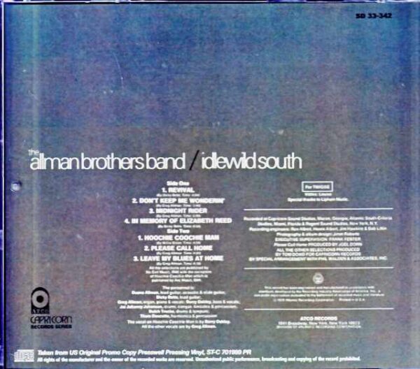 Allman Brothers Band/Idlewild South US Original Genuine First Pressing Promo Copy Edition - Image 2