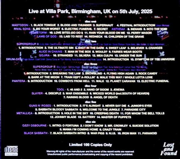 Various Artists Ozzy Osbourne, Black Sabbath, Metallica, Gun's N' Roses Pantera, Slayer Ozzy Osbourne Black Sabbath/England, UK 2025 Complete Soundboard Edition - Image 2