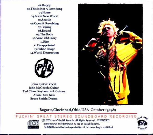 Public Image Limited / OH, USA 10.17.1989 Soundboard Edition - Image 2