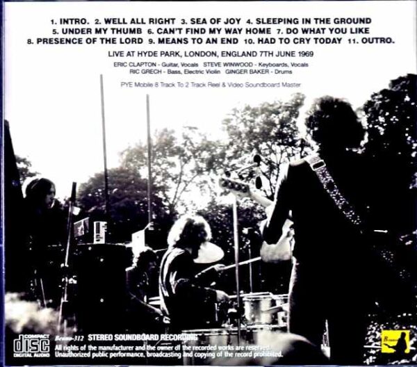 Blind Faith Eric Clapton / London, UK 1969 Complete Soundboard Edition - Image 2