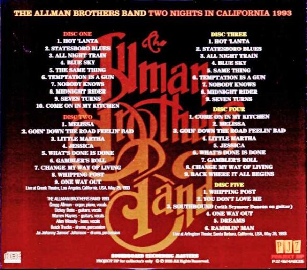 Allman Brothers Band / CA, USA 1993 & more Soundboard Edition - Image 2
