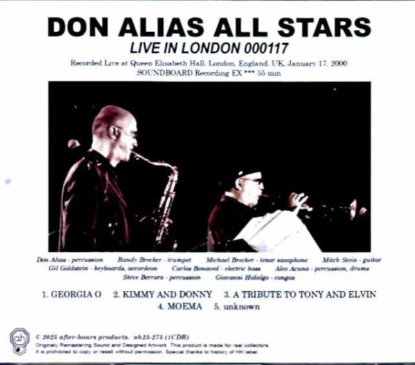 Don Alias ​​All Stars Randy Brecker, Michael Brecker Don Alias/London, UK 2000 Soundboard Edition - Image 2