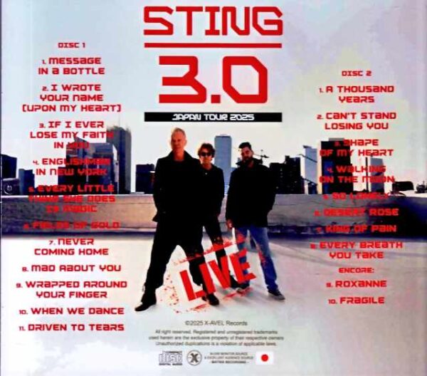 Sting/Tokyo, Japan 09.15.2025 Complete S & V IEM Matrix Edition - Image 2