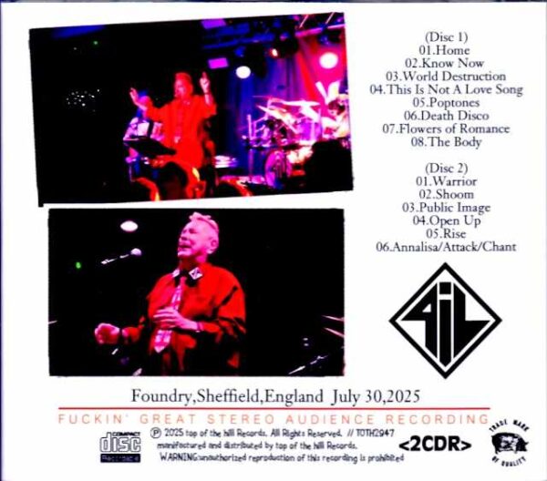 Public Image Limited Public Image Limited/England,UK 07.30.2025 Complete - Image 2