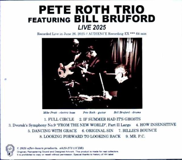 Pete Roth Trio Bill Bruford Pete Roth Bill Bruford/Tokyo,Japan 06.26.2025 Complete - Image 2