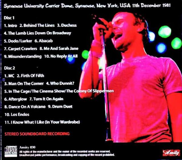 Genesis / NY, USA 12.11.1981 Complete Soundboard Edition - Image 2