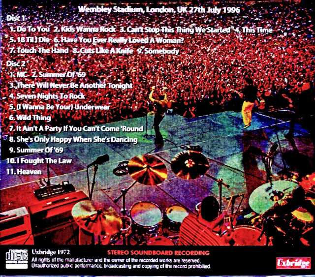 Bryan Adams / London, UK 07.27.1996 Soundboard Edition - Image 2