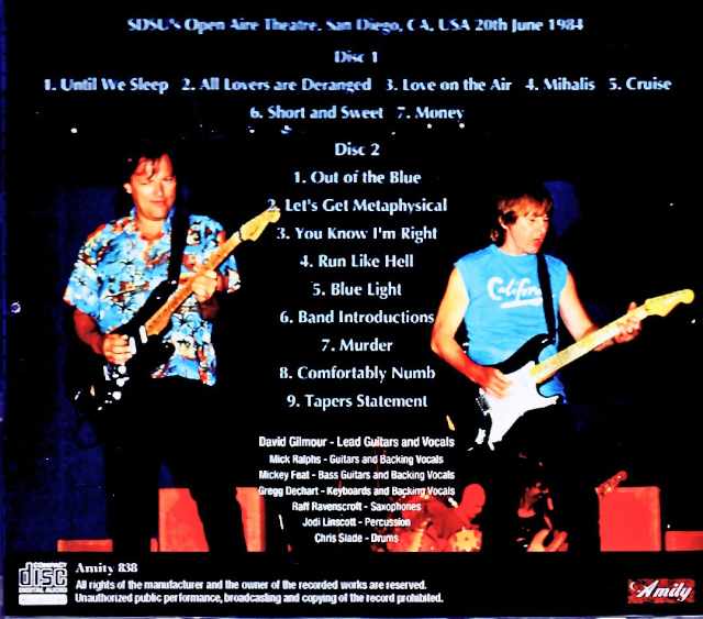 David Gilmour/CA,USA 06.20.1984 Complete Marco Moir Master Edition - Image 2