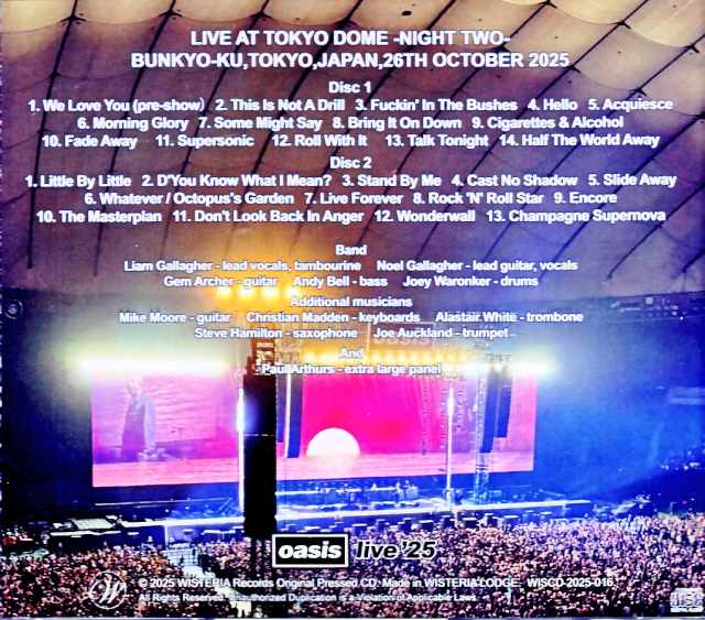 Oasis Oasis/Tokyo,Japan 10.26.2025 Complete Near Speakers Rec Edition - Image 2