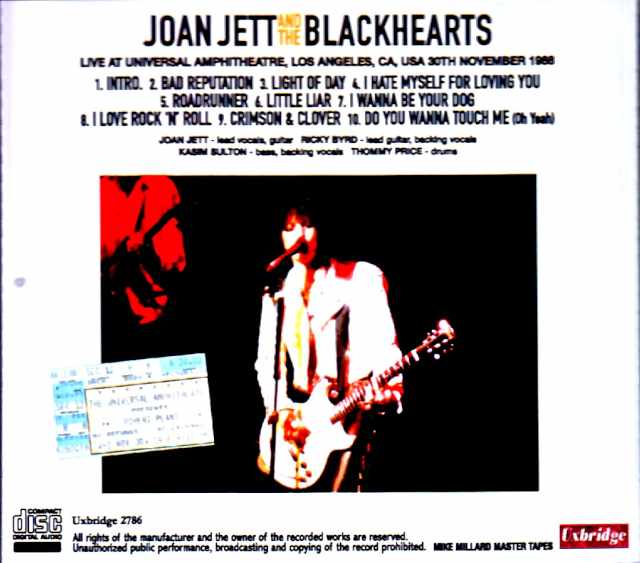 Joan Jett and the Blackhearts / CA, USA 11.30.1988 Complete Mile Millard Master Edition - Image 2