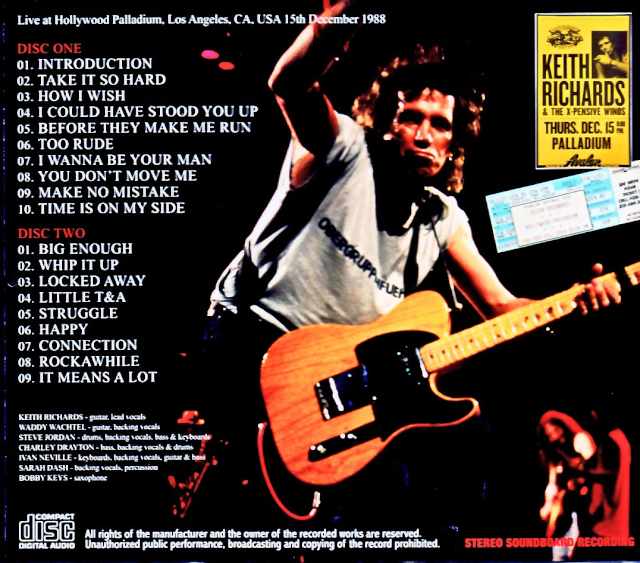 Keith Richards and the X-Pensive Winos / CA, USA 12.15.1988 Complete Soundboard Edition - Image 2