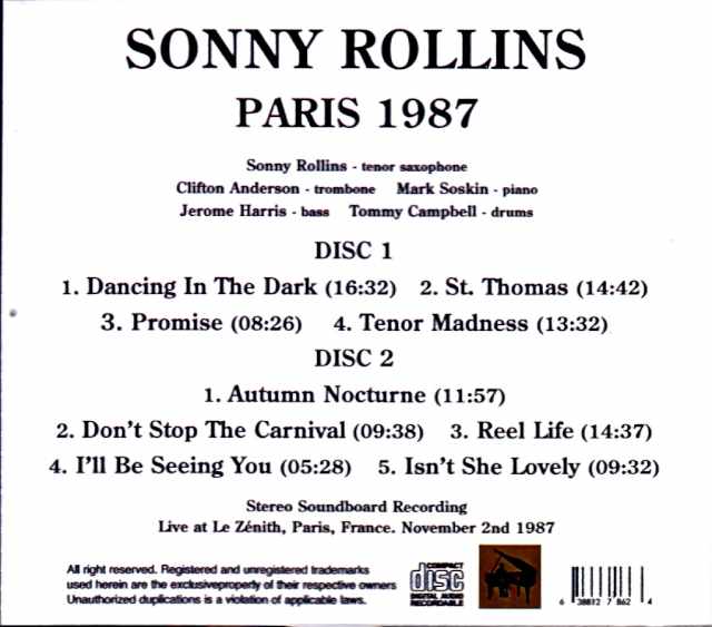 Sonny Rollins / France 11.02.1987 FM Broadcast Edition - Image 2