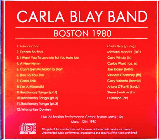 Carla Bley Band / MA, USA – March 12, 1980 (FM Broadcast Edition) - Image 2