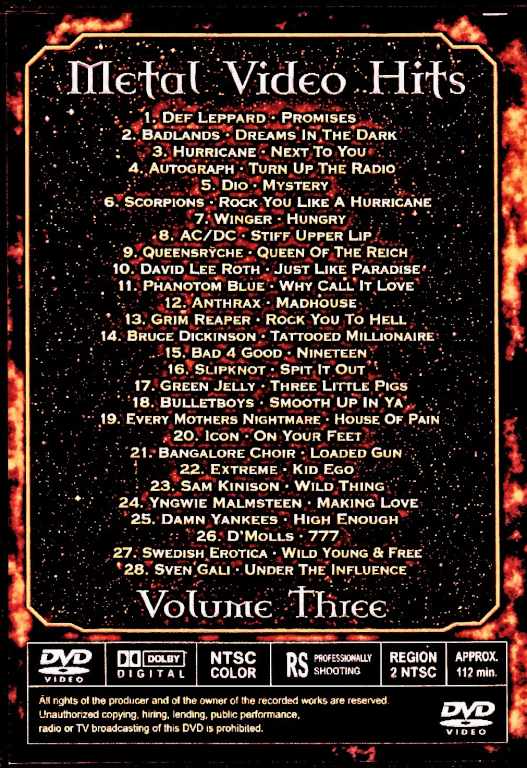 Various Artists David Lee Roth,Scorpions,Extreme,Queensryche/Metal Video Hits Vol.3 - Image 2