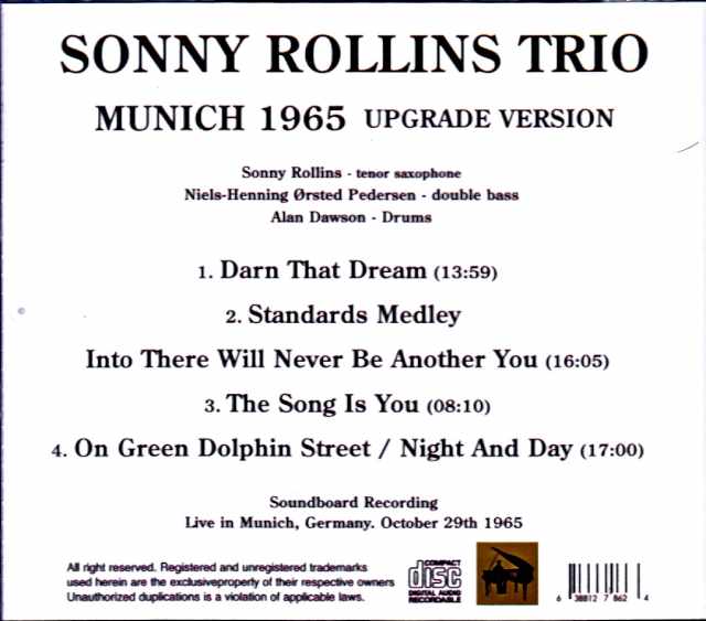 Sonny Rollins Trio / Germany, October 29, 1965 (Soundboard Edition) - Image 2
