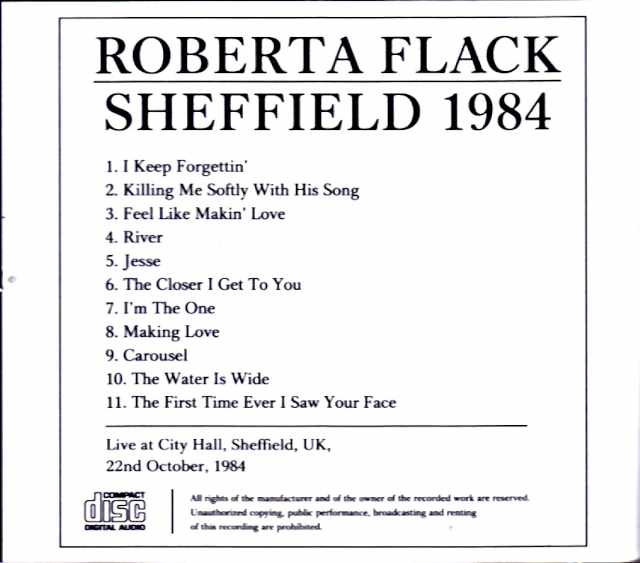 Roberta Flack / England, UK – October 22, 1984 FM Broadcast Edition - Image 2