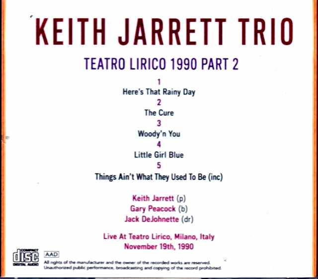 Keith Jarrett Trio / Italy 11.19.1990 Vol. 2 - Image 2