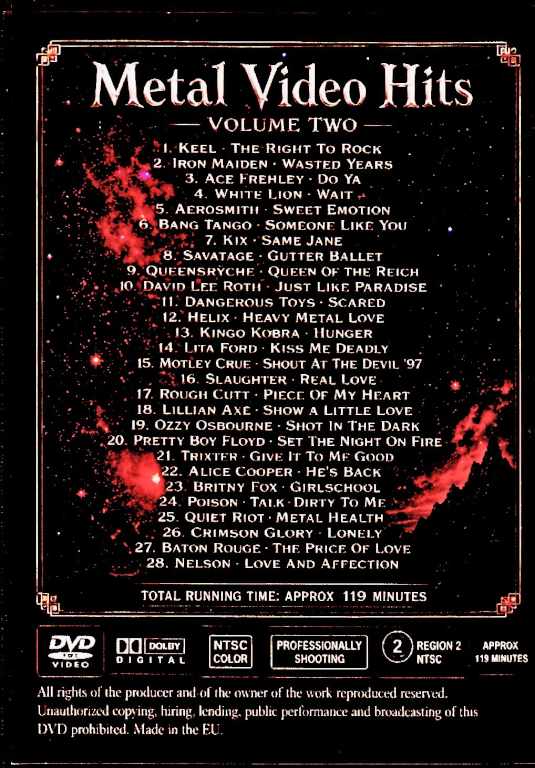 Various Artists Iron Maiden,Aerosmith,Motley Crue,Ozzy Osbourne,Alice Cooper,Poison,White Lion/Metal Video Hits Vol.2 - Image 2