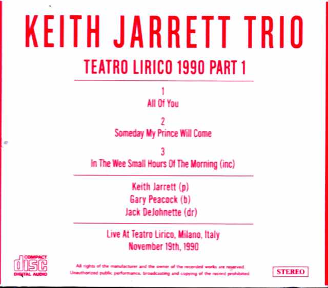 Keith Jarrett Trio / Italy 11.19.1990 Vol. 1 - Image 2