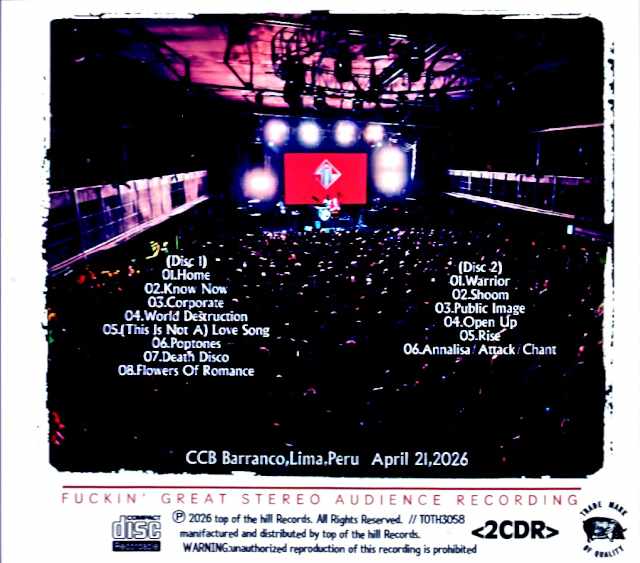 Public Image Limited / Peru 04.21.2026 Complete - Image 2