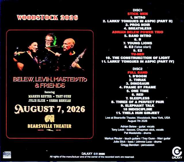 Adrian Belew Tony Levin Pat Mastelotto/NY,USA 08.07.2026 Complete - Image 2