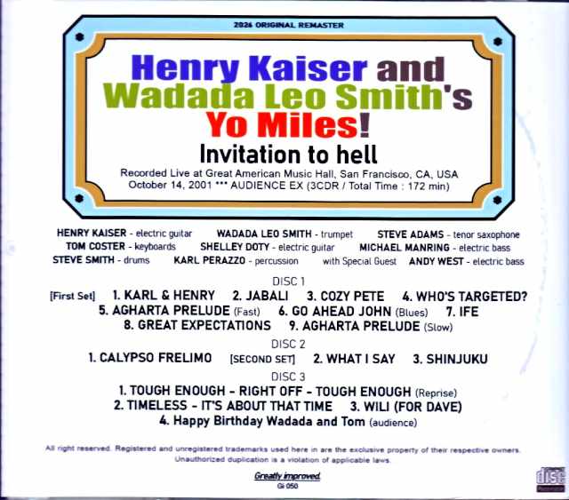 Henry Kaiser and Wadada Leo Smith's Yo Miles!/CA,USA 10.14.2001 Complete - Image 2